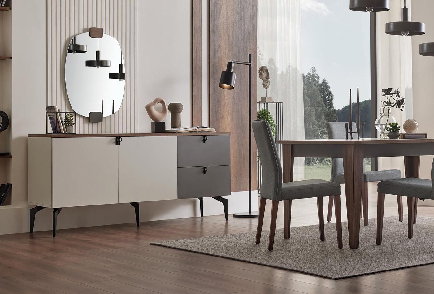 Enza Home Cordell, Konsol + Yemek Masası (Sabit) + Sandalye (4 adet)