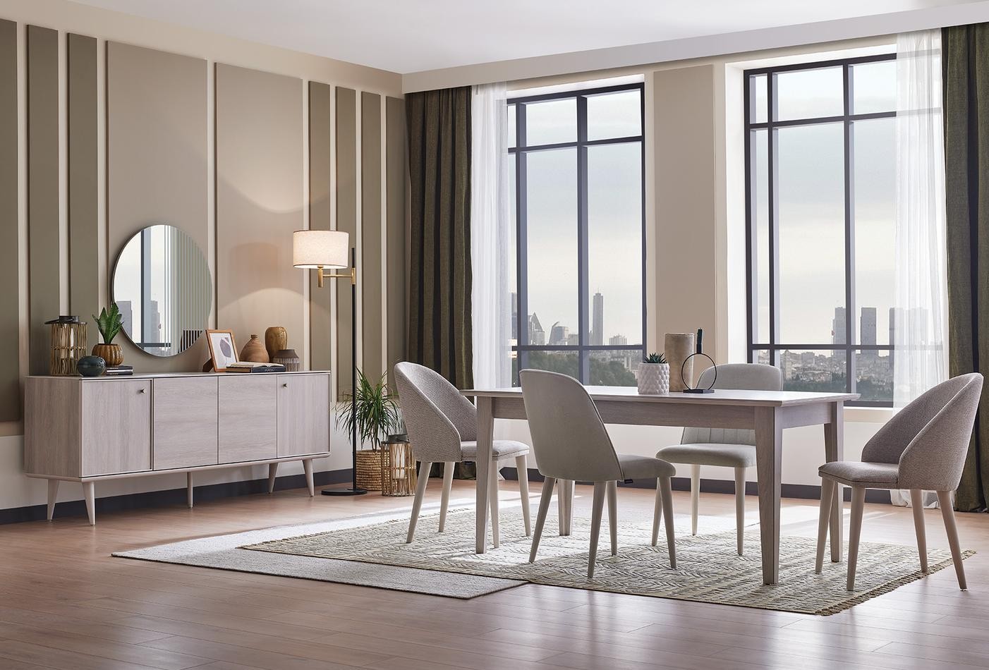 Enza Home Basel, Konsol + Yemek Masası (Sabit) + Sandalye (4 adet) 1