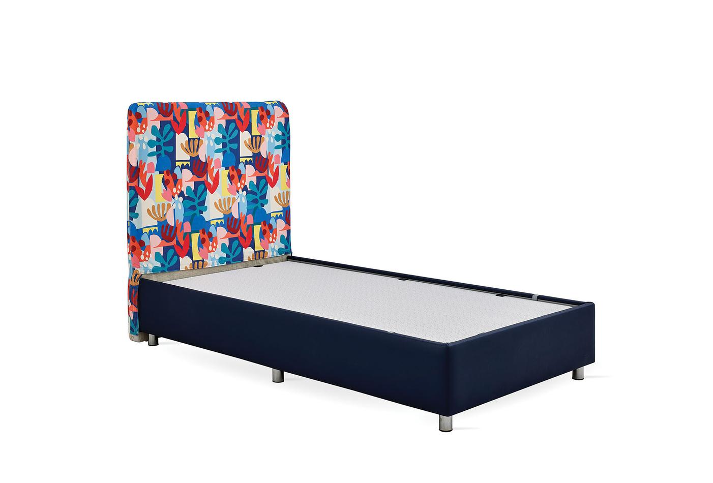 Enza Home Garden Uzun Başlık Set, Baza Başlık Yatak Set, 100x200 cm, 22903 Mavi Deri 3