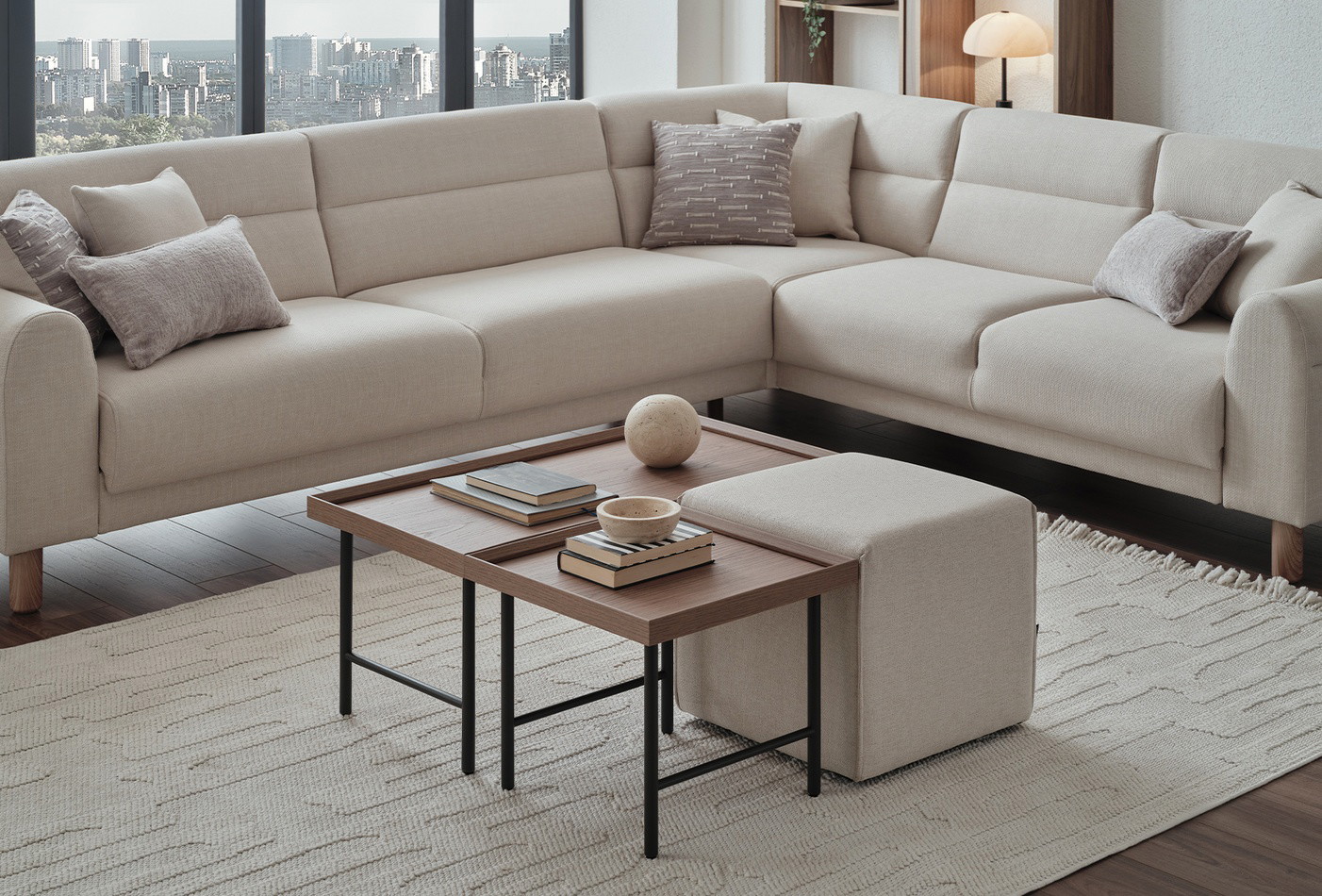 Enza Home Paloma, Sehpa Pufu, Dokuma Kumaş 55701 Krem 5